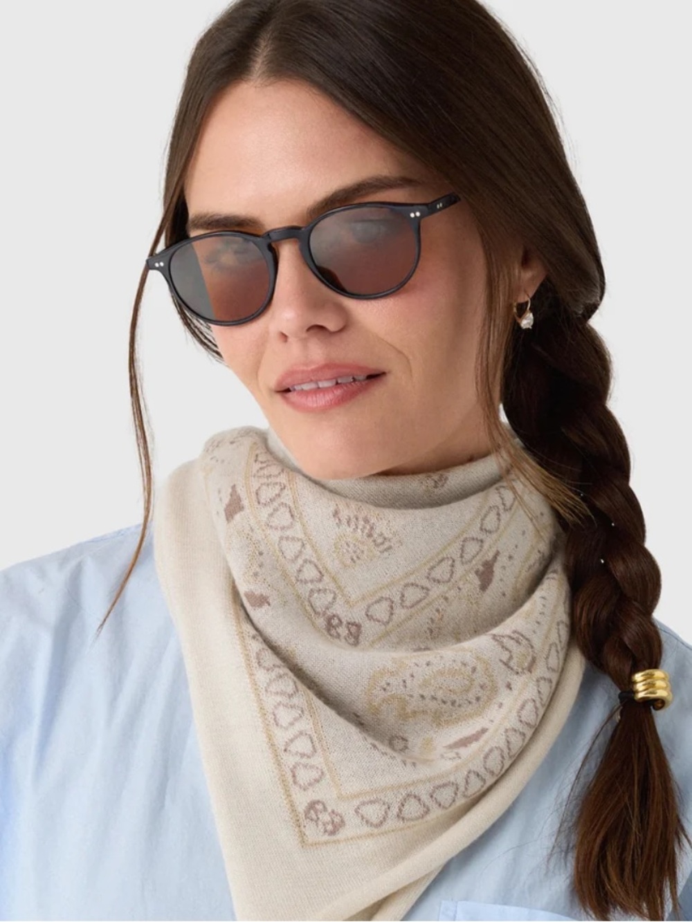 Light Cream Patterned Headscarf with Subtle Motif - Unbranded